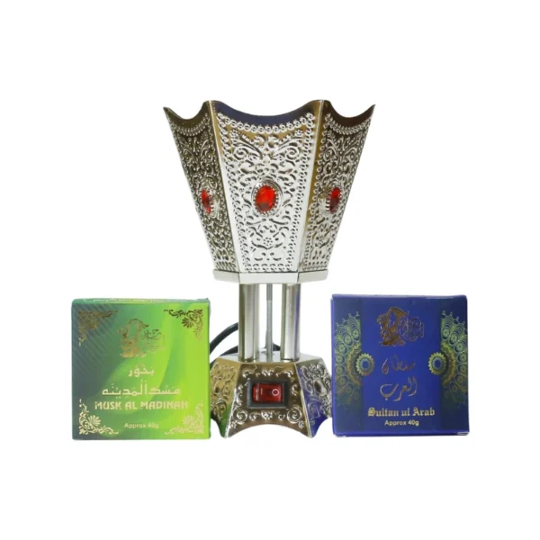 Crown Silver Electric Bakhoor Burner | 2 Free Bakhoors Included